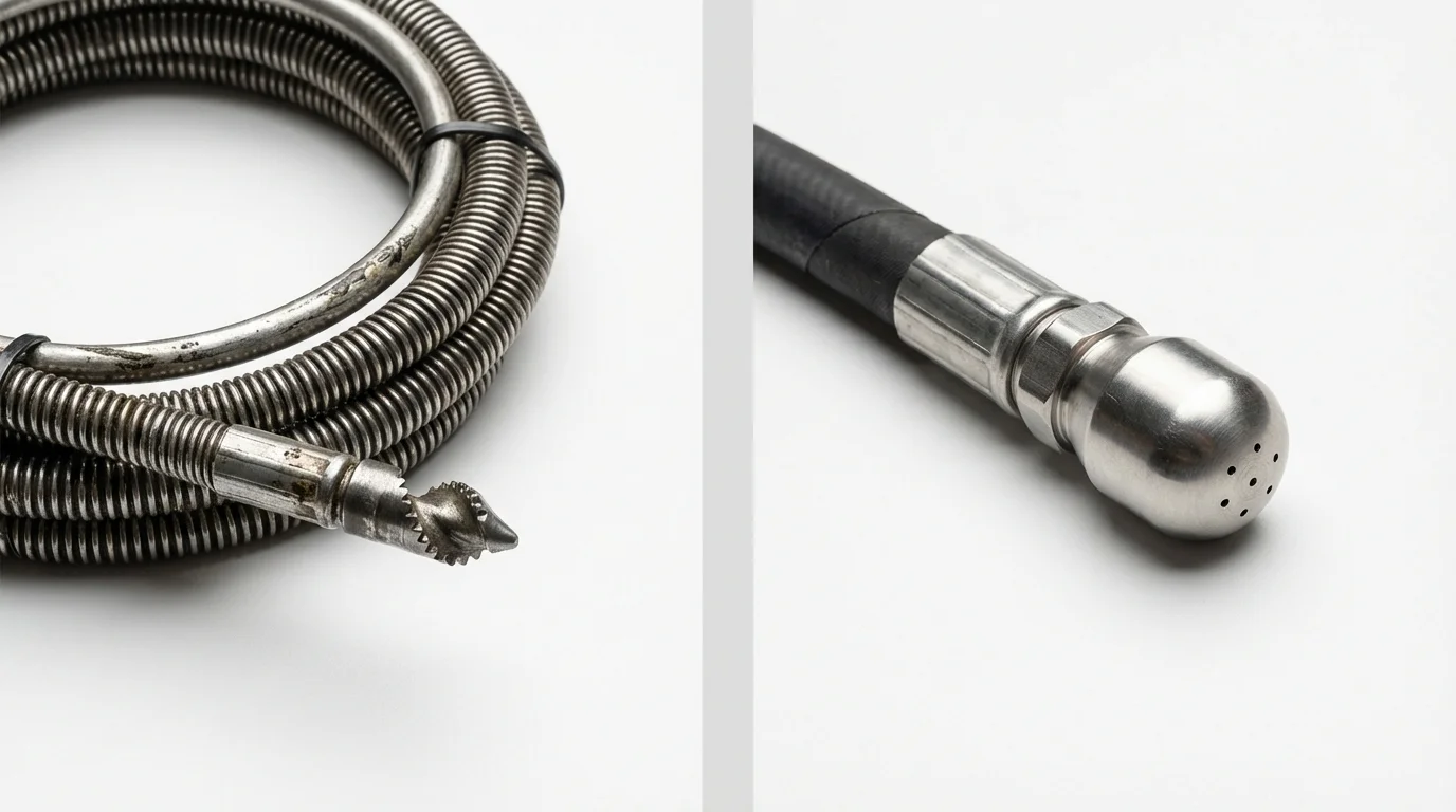Drain snake cable and hydro jetting nozzle used for drain cleaning in Villa Park, IL